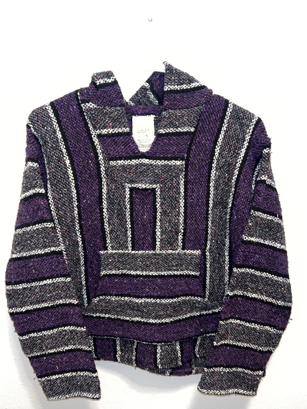 Men's Purple & Gray Striped V-Neck Baja Sweater
